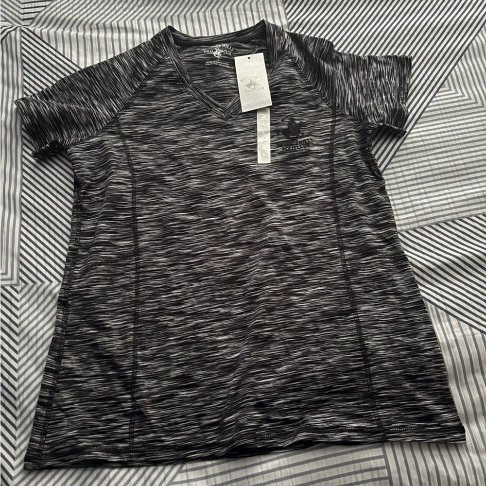 BEVERLY HILLS Polo Club Women’s Athletic Running Shirt V-neck White/black Large